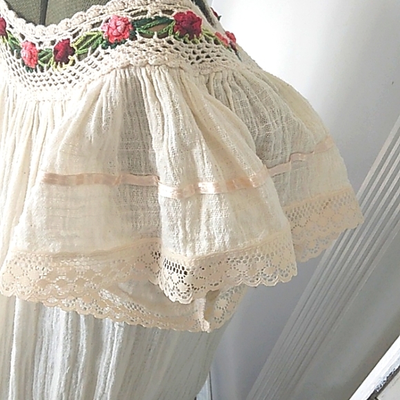 ADORABLE BOHO/HIPPIE CREAM GAUZE EMBROIDERED MADE IN MEXICO DRESS WOMANS M - Picture 7 of 9